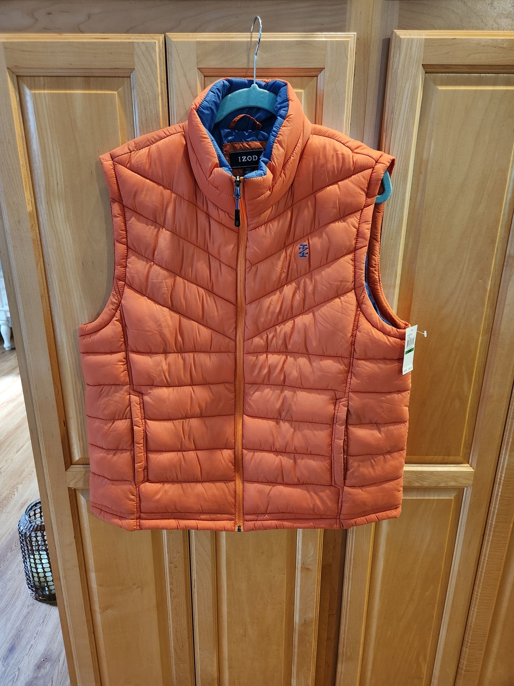 Izod Orange Quilted Mens Puffer Vest with Contrasting Blue Lining
